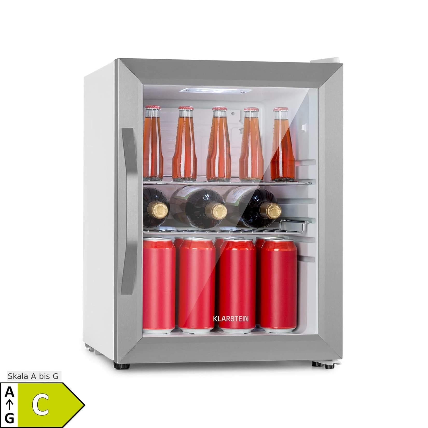 Klarstein Beersafe Crystal White Kühlschrank 33 Ltr. Glastür Edelstahl