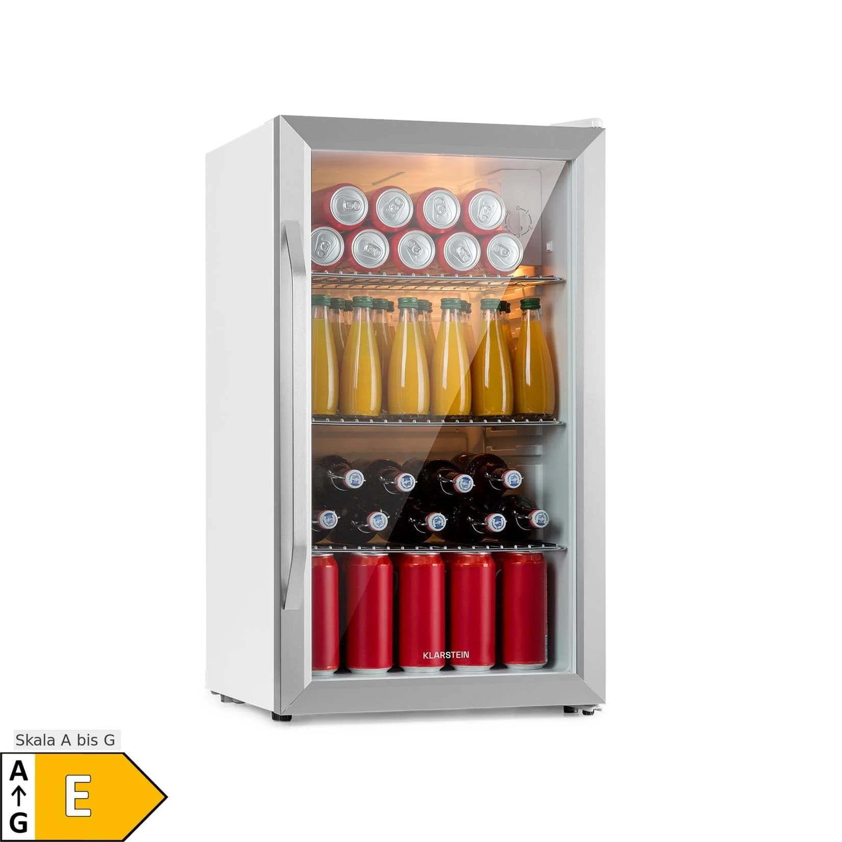 Klarstein Beersafe XXL Crystal White Kühlschrank 80 Ltr Panoramaglas Edelstahl