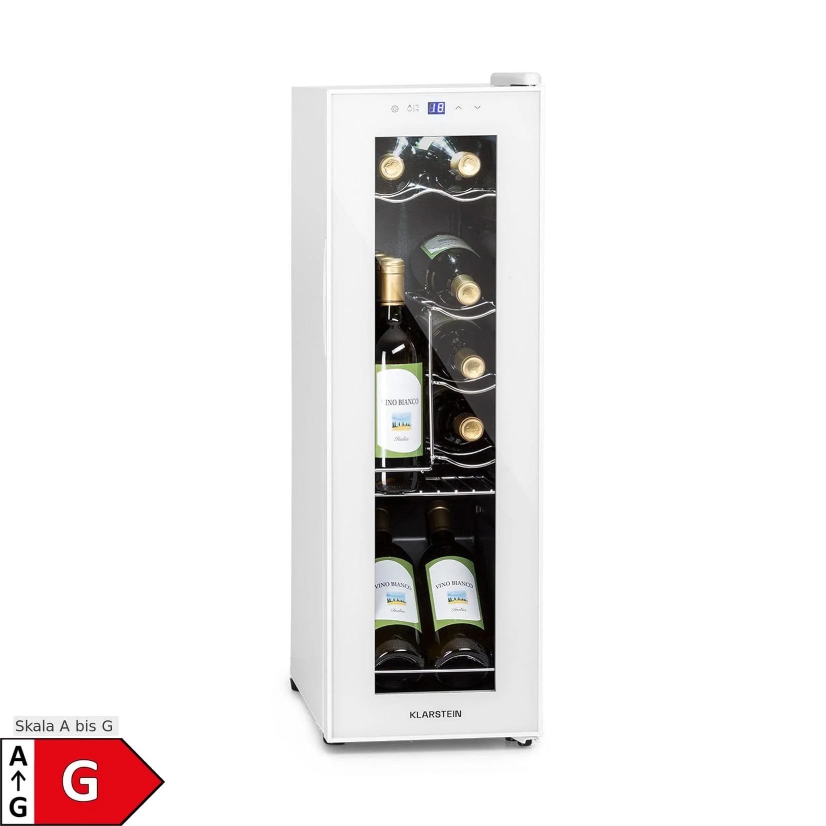 Klarstein Shiraz 12 Slim Uno Weinkühlschrank 32 Liter LED Weiß