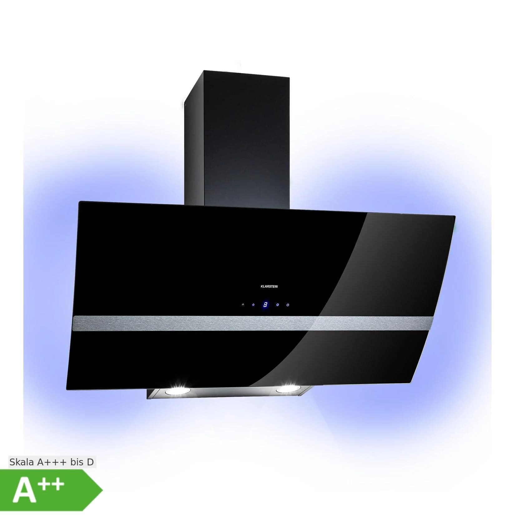 Klarstein Clara 90 Dunstabzugshaube Glas 509 m³/h Touch Ambiente-Licht Schwarz