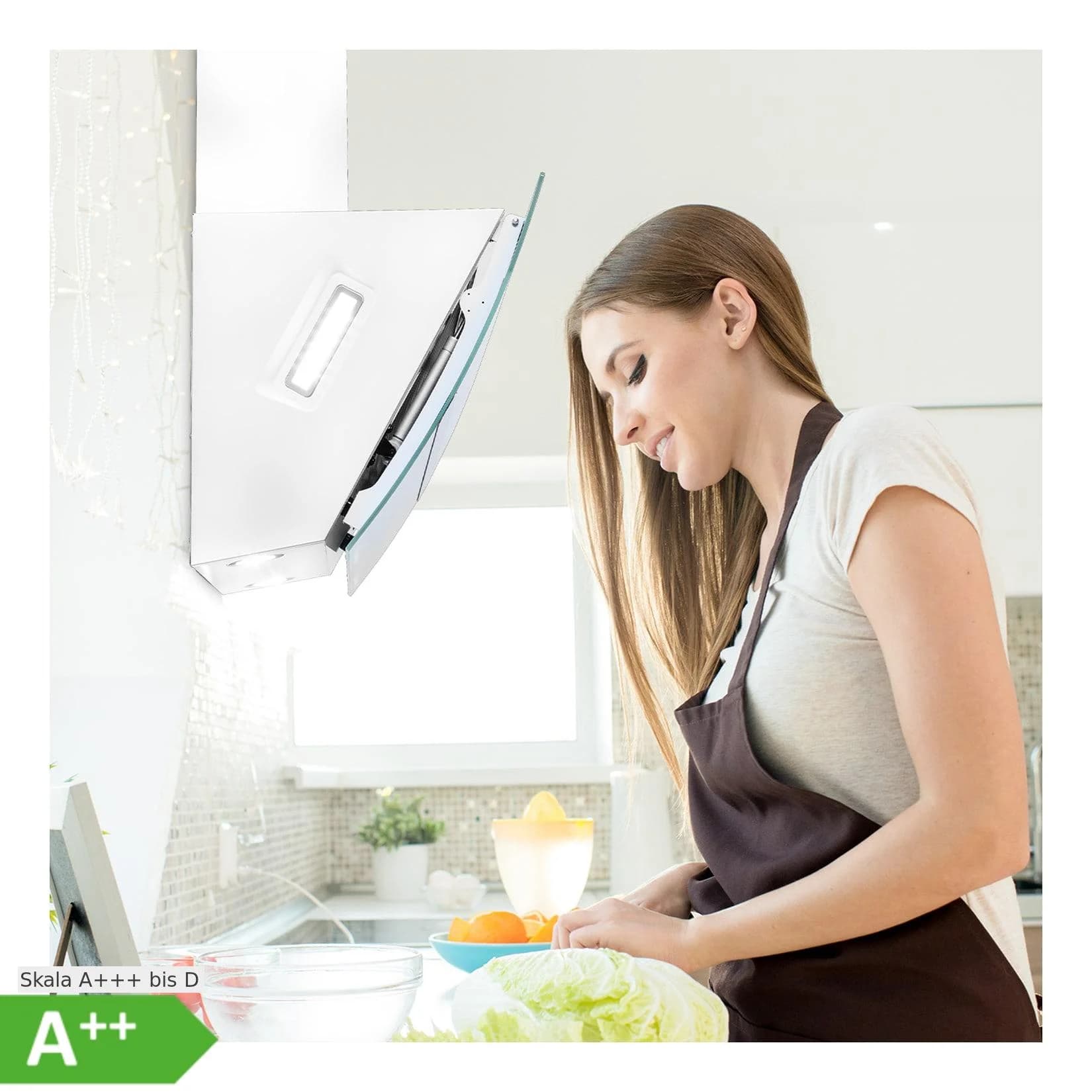 Klarstein Clara 90 Dunstabzugshaube Glas 509 m³/h Touch Ambiente-Licht Weiß