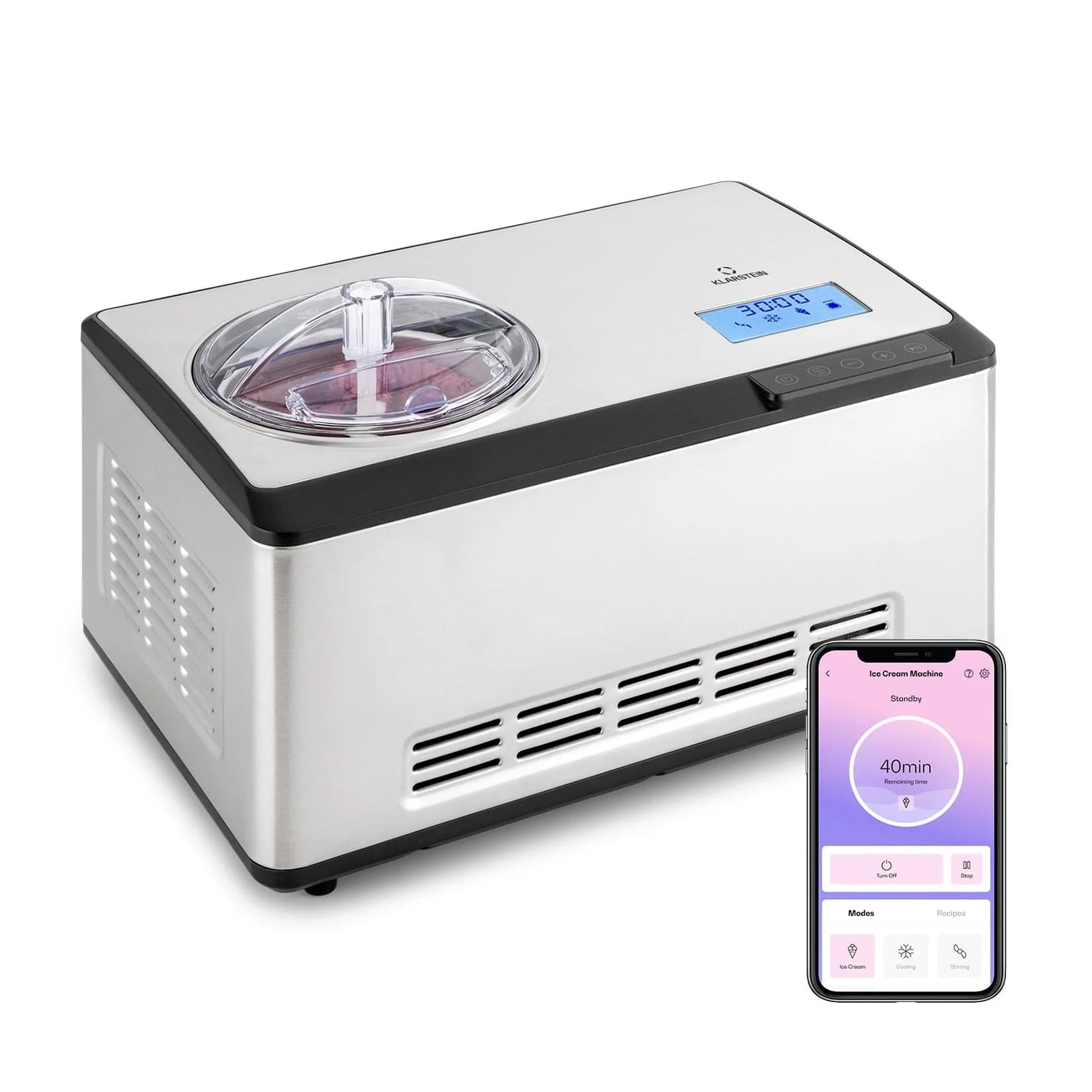 Klarstein Dolce Bacio Smart Eiscremebereiter 2 Liter WiFi Touch Edelstahl