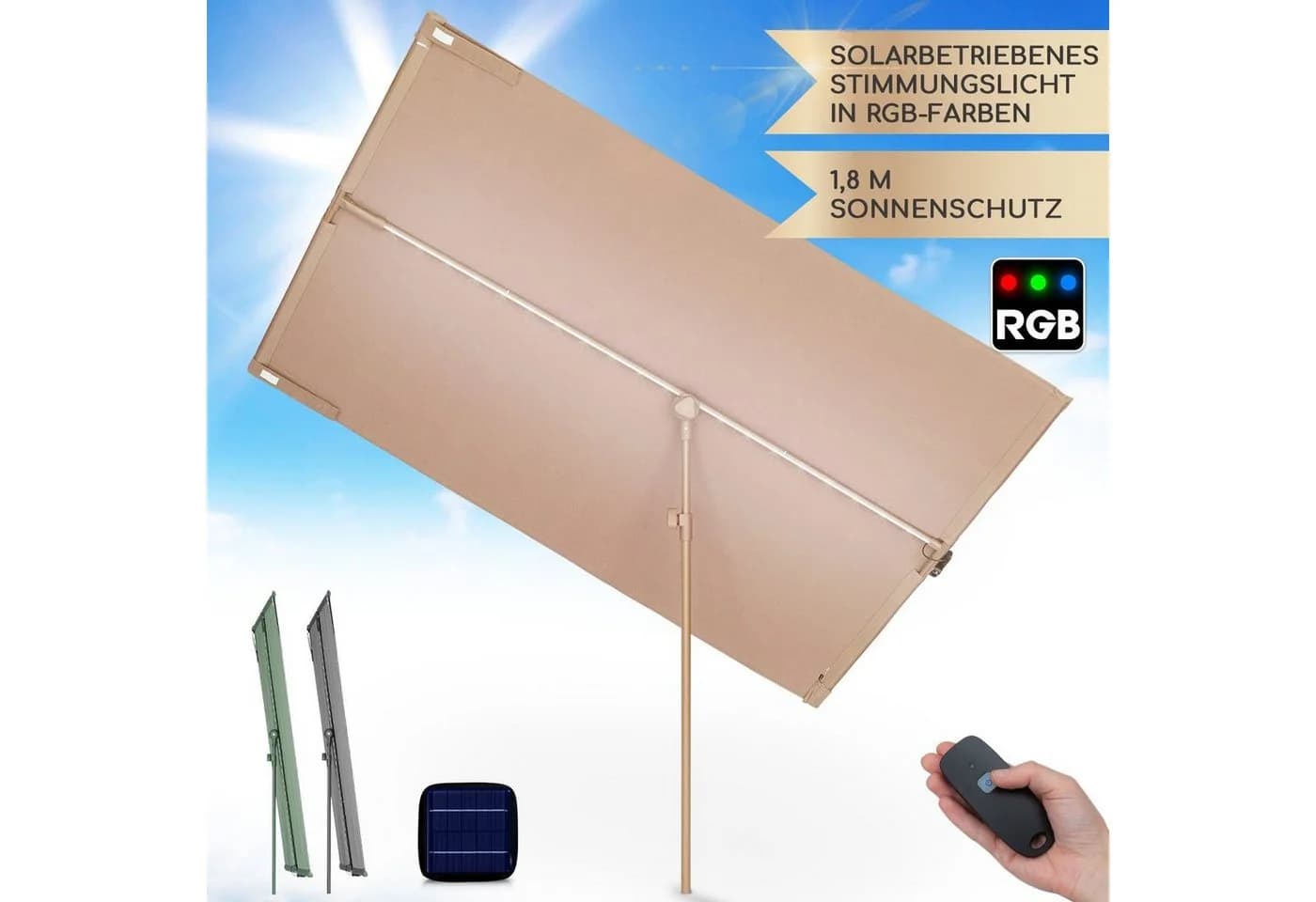blumfeldt Bayonne Sonnenschirm Solar LED Taupe - Bild 3