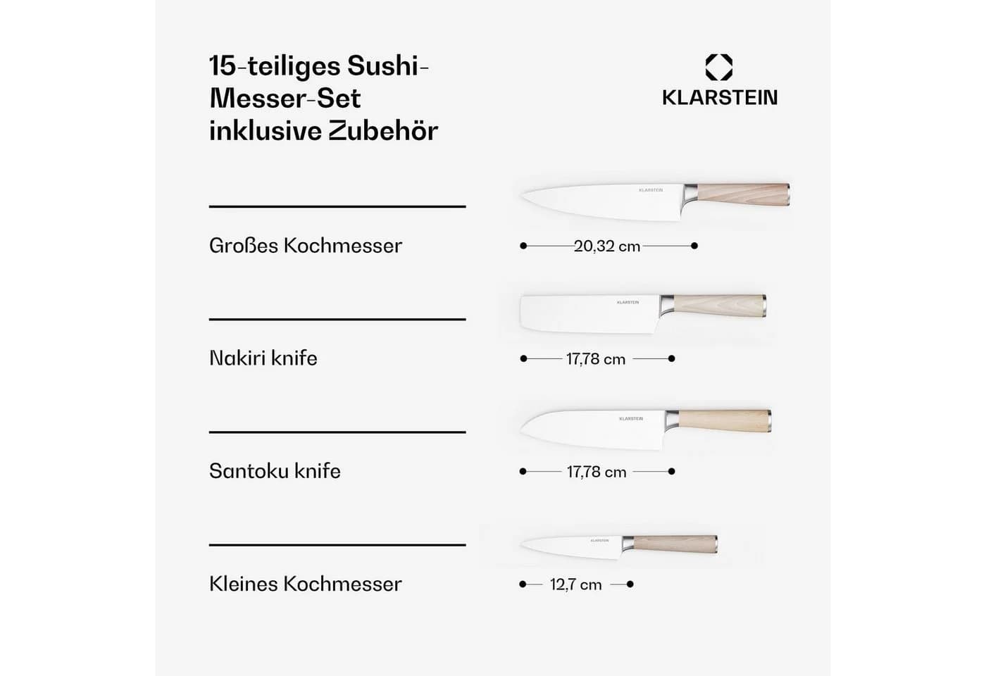 Klarstein Messer-Set Shibui Sushi 15-tlg. Damaszenerstahl Beige