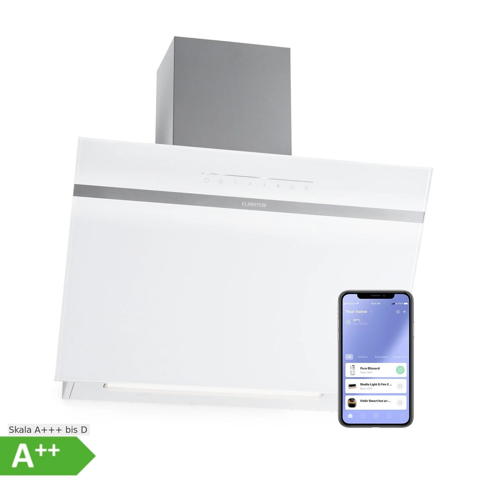 Klarstein Ava 60 Dunstabzugshaube 60cm Wandhaube WiFi A++ 515m³/h Touch Weiß