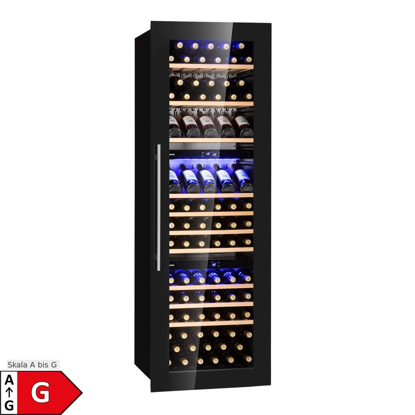 Exquisiter Weinkühlschrank aus Glas und Holz in Schwarz