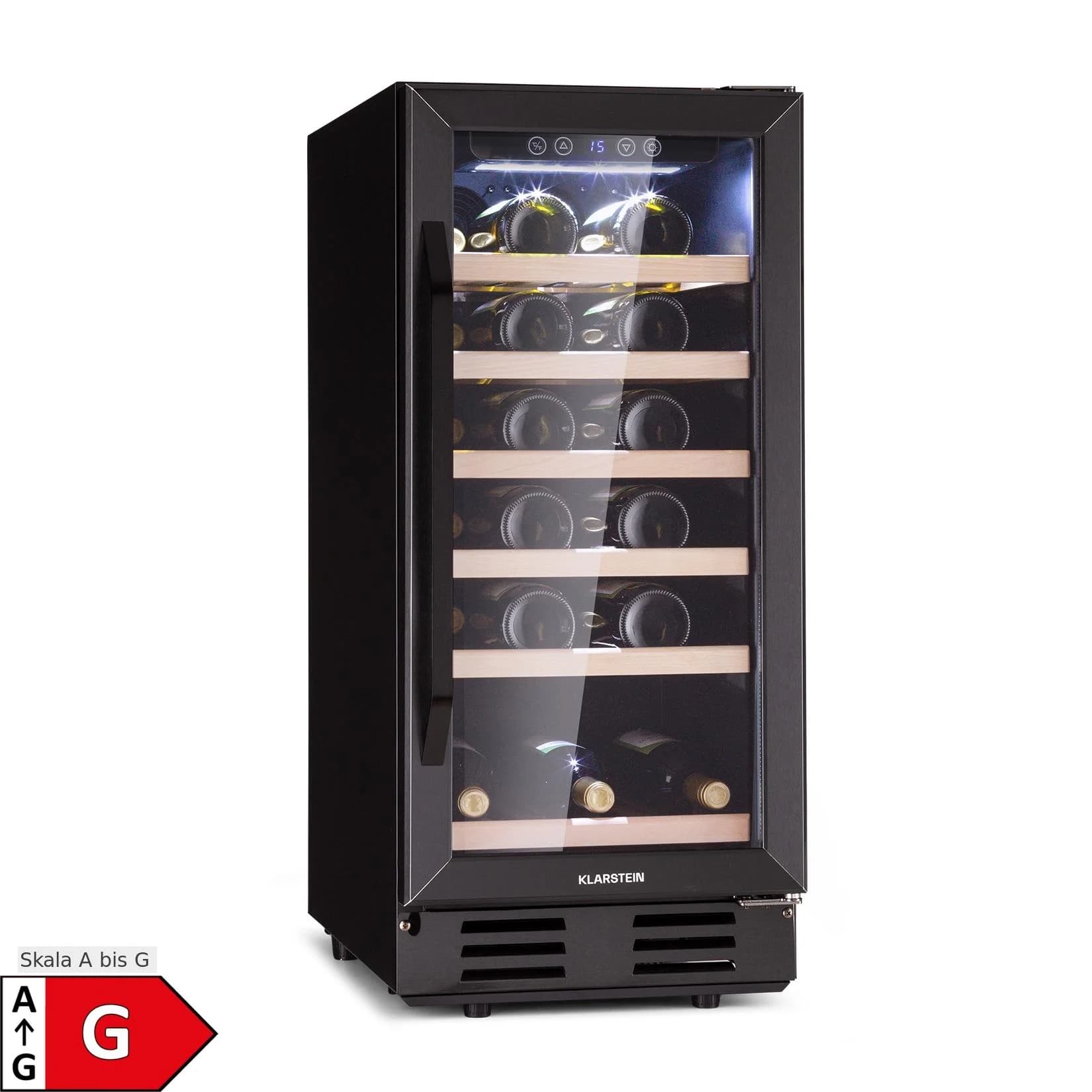 Klarstein Vinovilla 29 Weinkühlschrank 81 l 29 Flaschen Glastür Edelstahl Schwarz