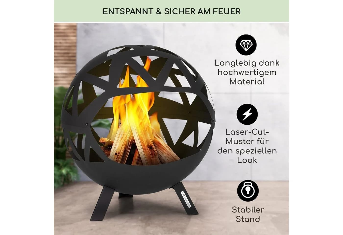 Blumfeldt Feuerschale Colima Schwarz mit Funkenschutz & Aschekasten - Bild 3