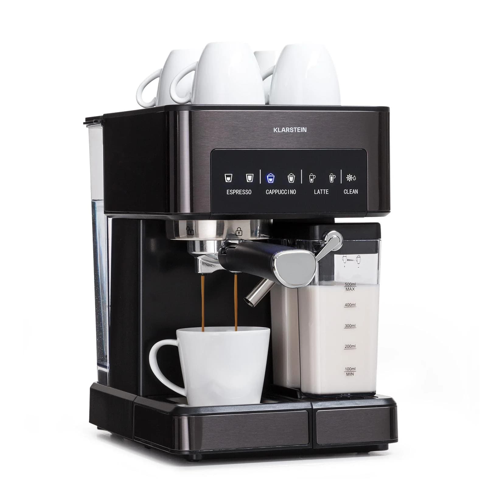 Klarstein Arabica Comfort Siebträgermaschine 1350W 20 Bar 1,8l Touch-Bedienfeld