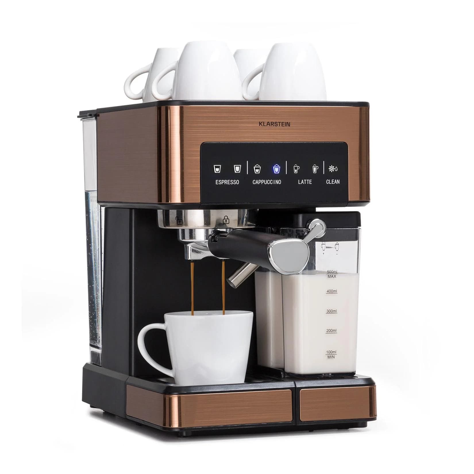 Klarstein Arabica Comfort Siebträgermaschine 1350W 20 Bar 1,8l Touch-Bedienfeld