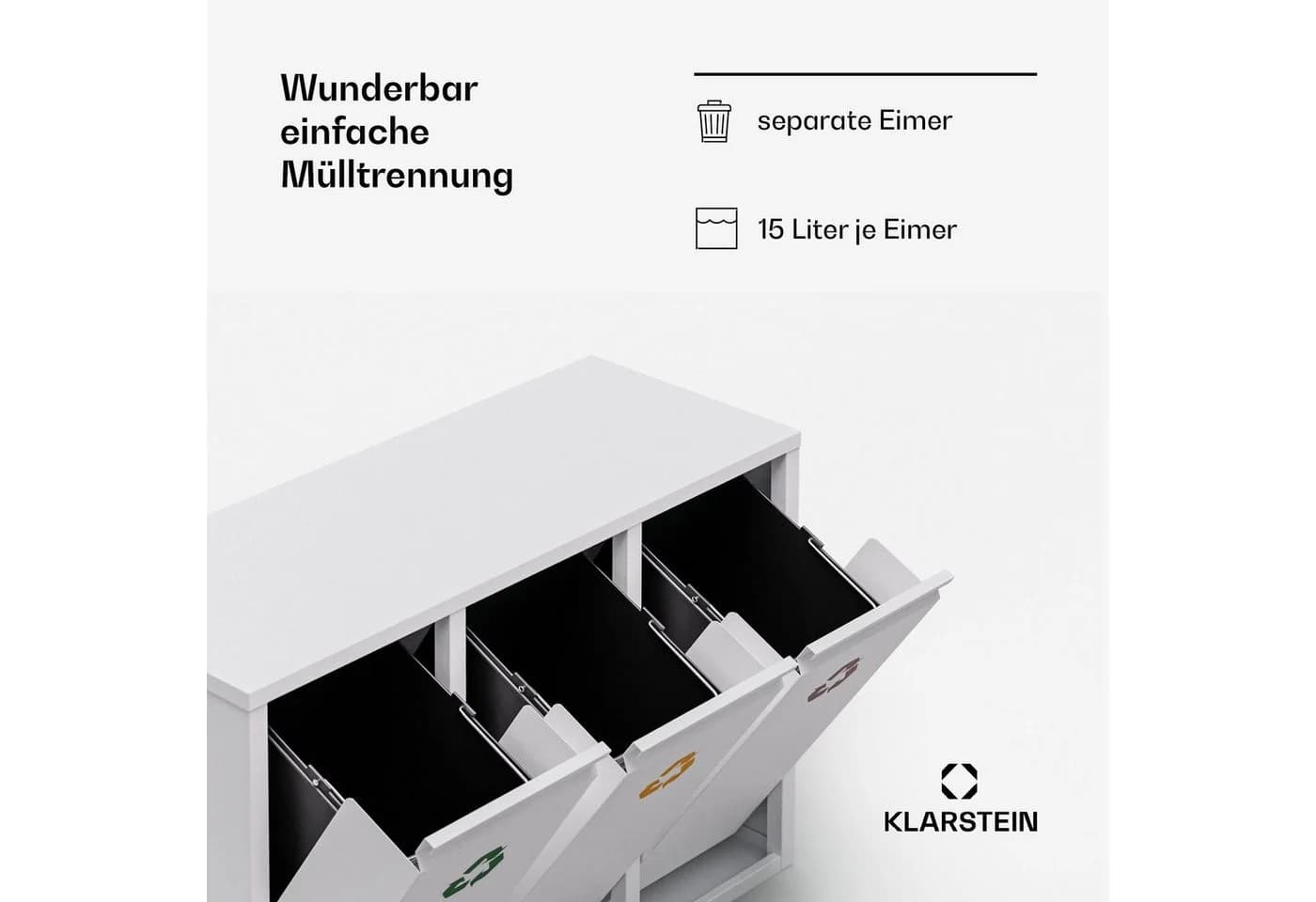 Klarstein Mülleimer Ordnungshüter 3 Schwarz 3-Fach - Bild 3
