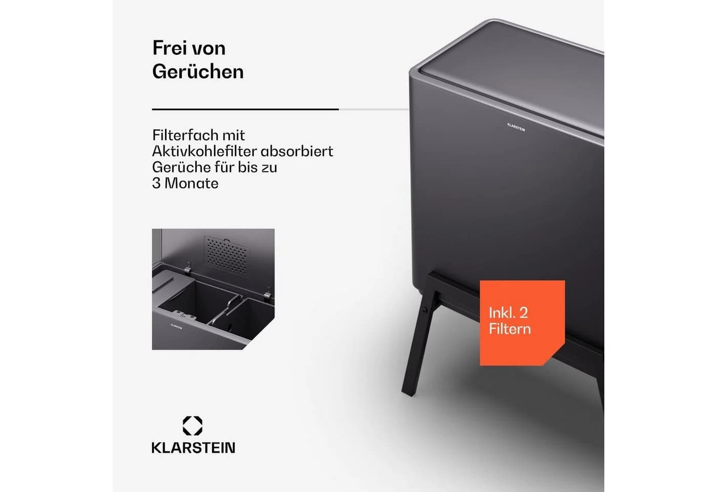 Klarstein Yuma 3-Fach Mülleimer 40l Edelstahl Schwarz Soft-Close - Bild 5