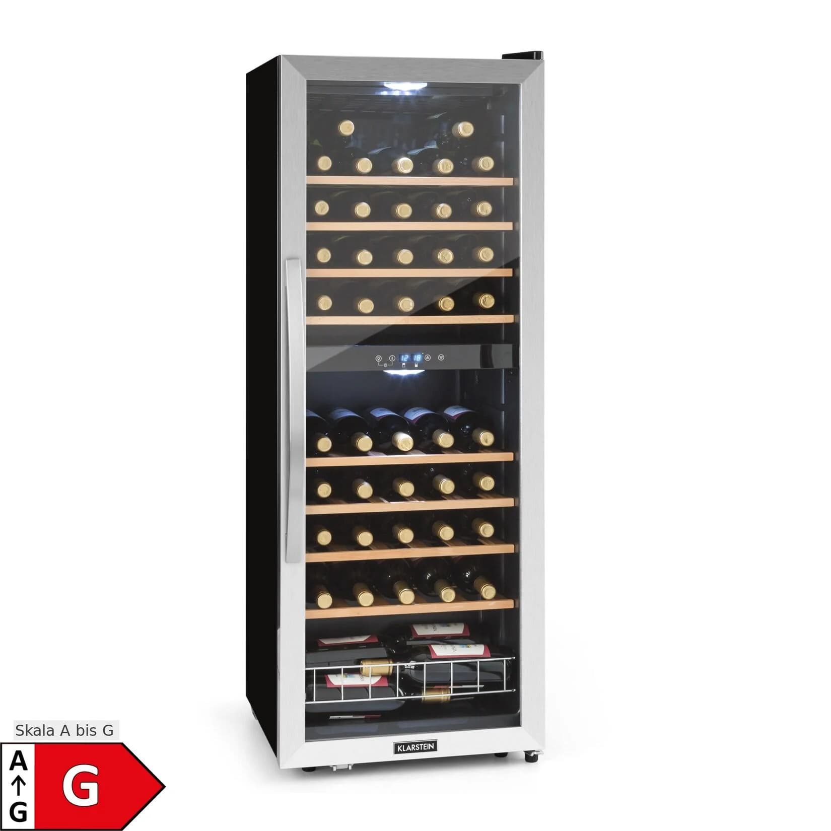 Klarstein Vinamour 54 Duo Weinkühlschrank 2 Zonen 148 Ltr 54 Fl Touch-Display