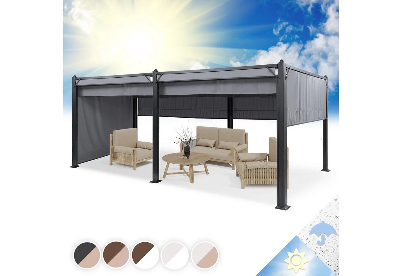 Blumfeldt Pavillon Pantheon Cortina Faltpavillon 3x6 m Aluminium Grau - Bild 2