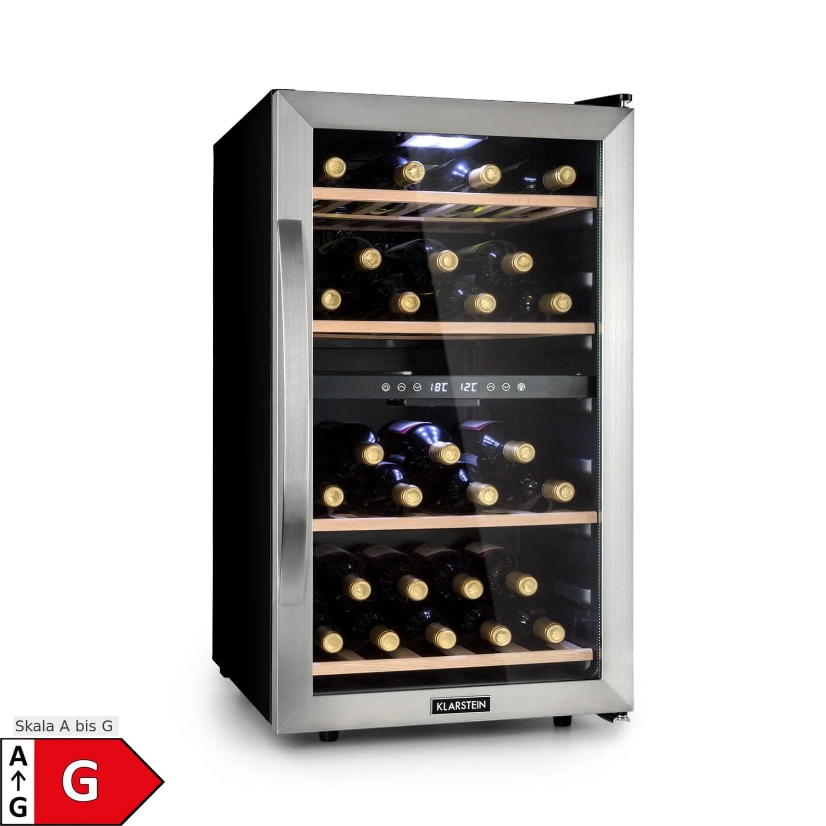 Klarstein Vinamour 45 DuoWeinkühlschrank 2 Zonen 118 Ltr Edelstahl 45 Flaschen