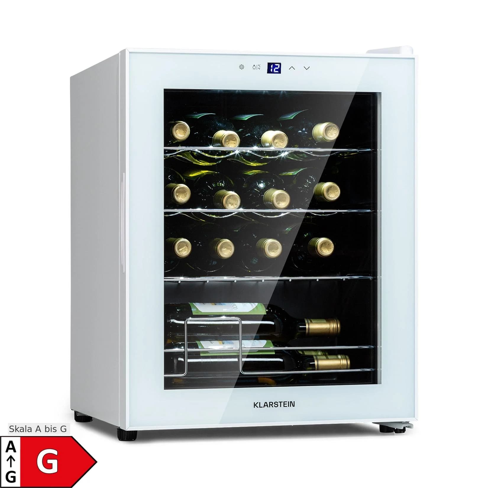 Klarstein Shiraz 16 Quartz Weinkühlschrank 42l Touch-Bedienfeld 160 W 5-18 °C Weiß 16 Flaschen 1 Kühlzone