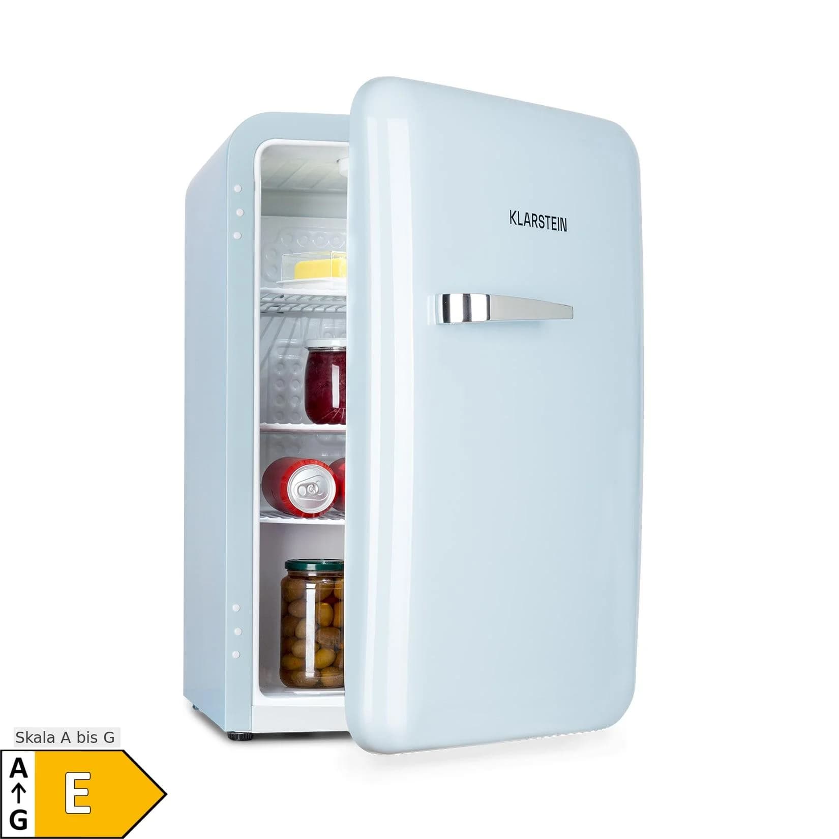 Klarstein Audrey Retro-Kühlschrank 70 Liter 3 Regale 2 Türfächer Innenbeleuchtung Pastellblau