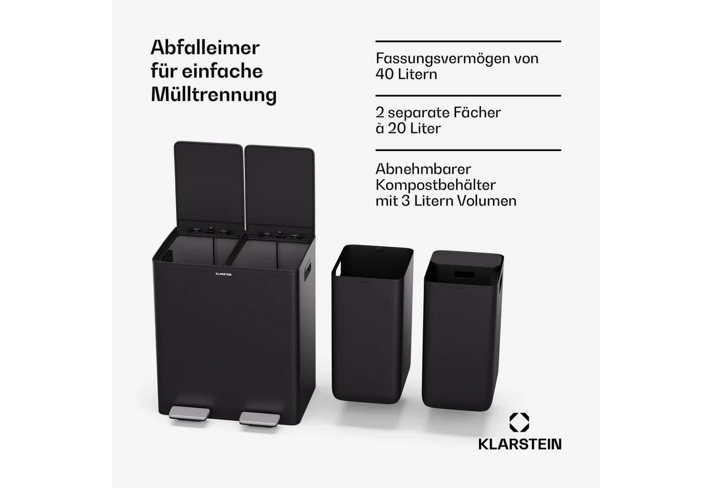 Klarstein Mülleimer EcoVista Edelstahl Mülltrenner mit Fußpedal - Bild 4