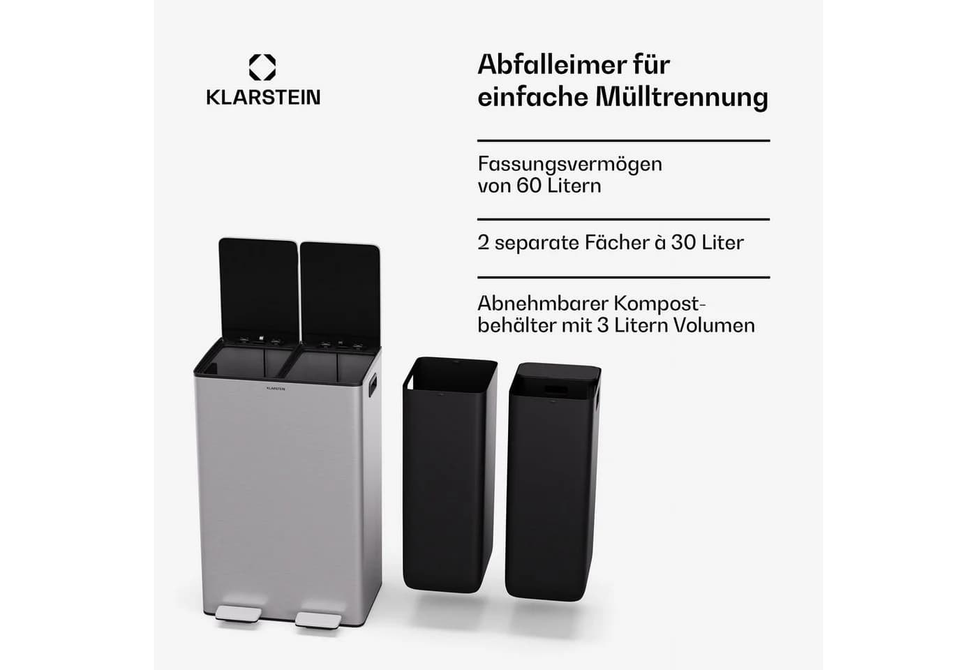Klarstein EcoVista Mülleimer 60L Edelstahl Soft-Close Fußpedal - Bild 4