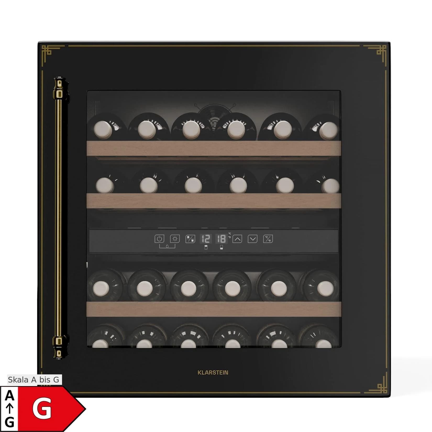 Vinsider Victoria 36 Weinkühlschrank 36 Flaschen Touch UV-Schutz LED Schwarz/Antik-Gold-Metallic