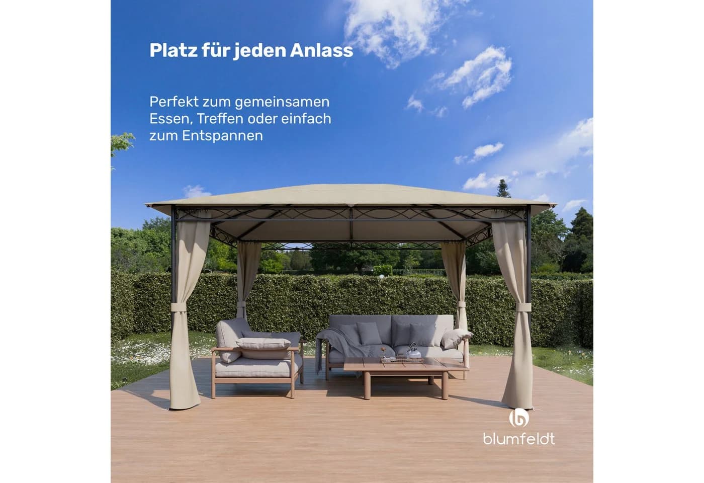 Blumfeldt Pavillon Mondo 3x4 m Beige Metallrahmen 4 Seitenwände wetterfest - Bild 3
