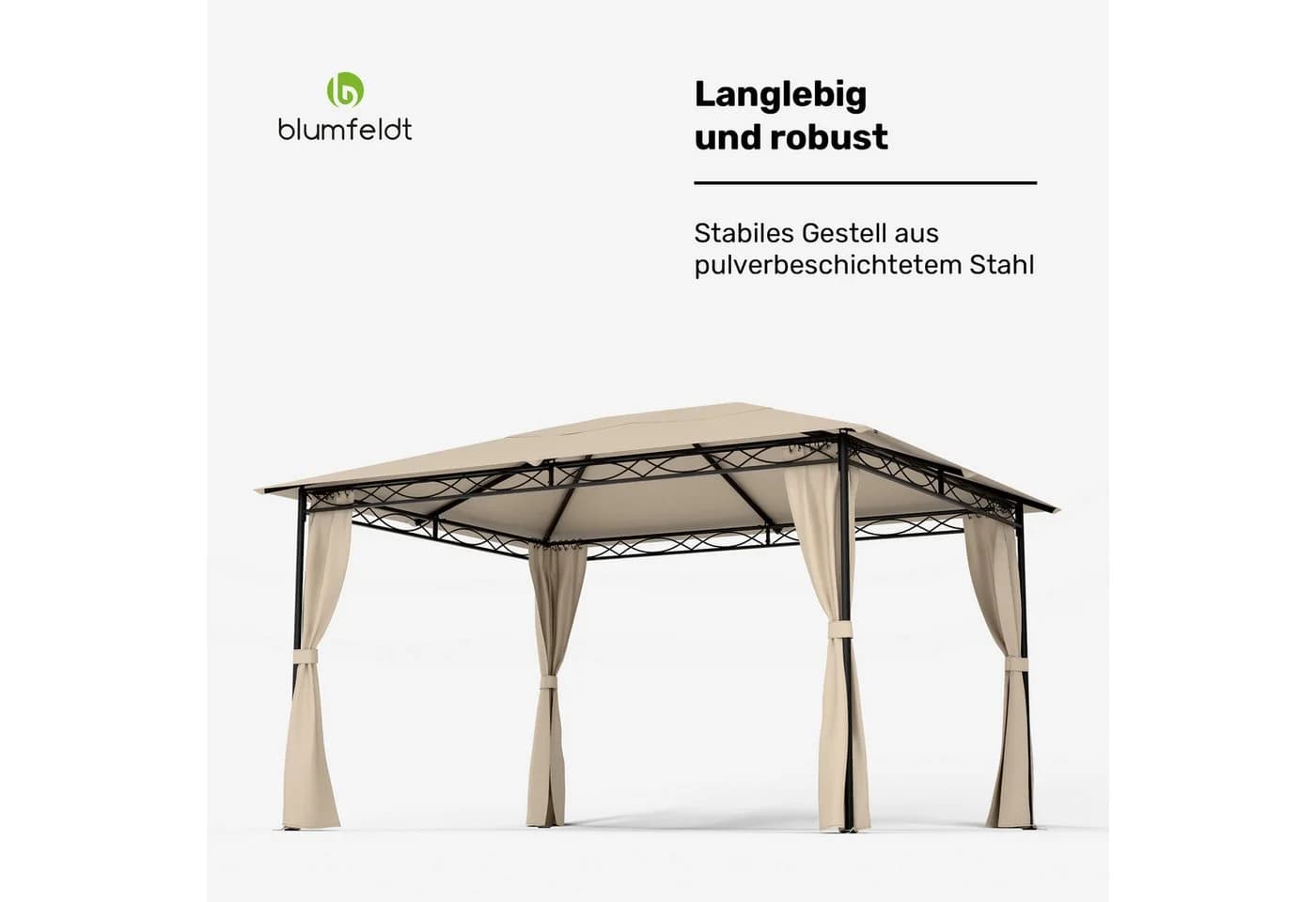 Blumfeldt Pavillon Mondo 3x4 m Beige Metallrahmen 4 Seitenwände wetterfest - Bild 4