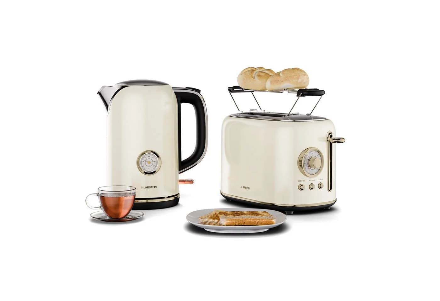 Klarstein Frühstücks-Set Victoria 3-tlg. Toaster Wasserkocher Creme