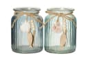 finehomegarden Windlicht Teelichhalter 2-farbig Maritim Glas grau/blau Ø11cm H14cm Bild 2