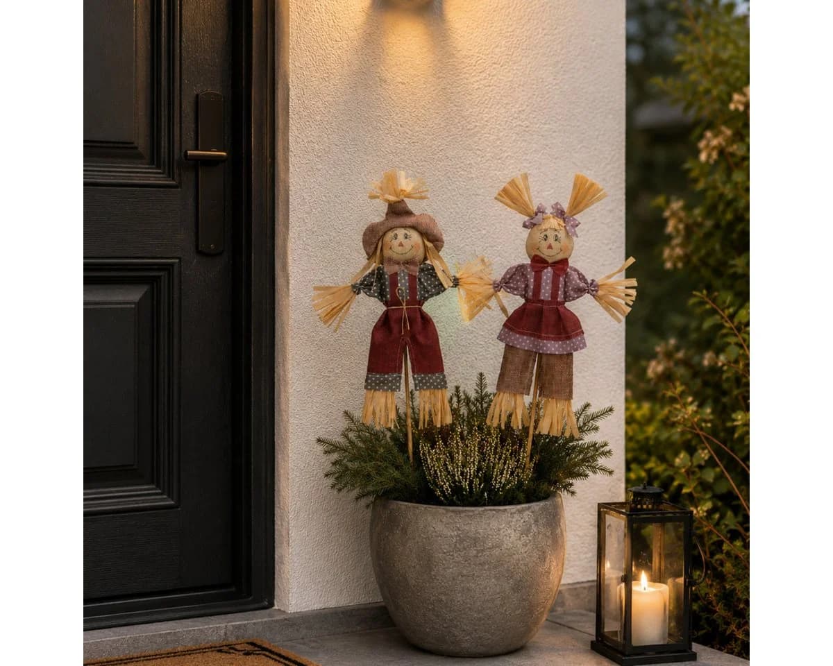 finehomegarden Dekofigur Herbstdeko Vogelscheuche Set 4 St. Stroh Puppe
