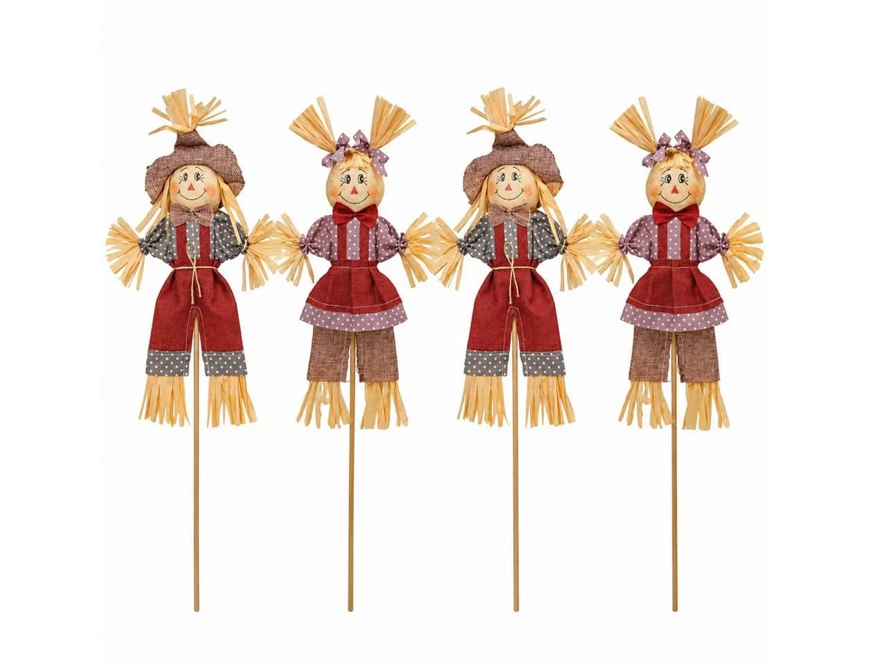 finehomegarden Dekofigur Herbstdeko Vogelscheuche Set 4 St. Stroh Puppe - Bild 2