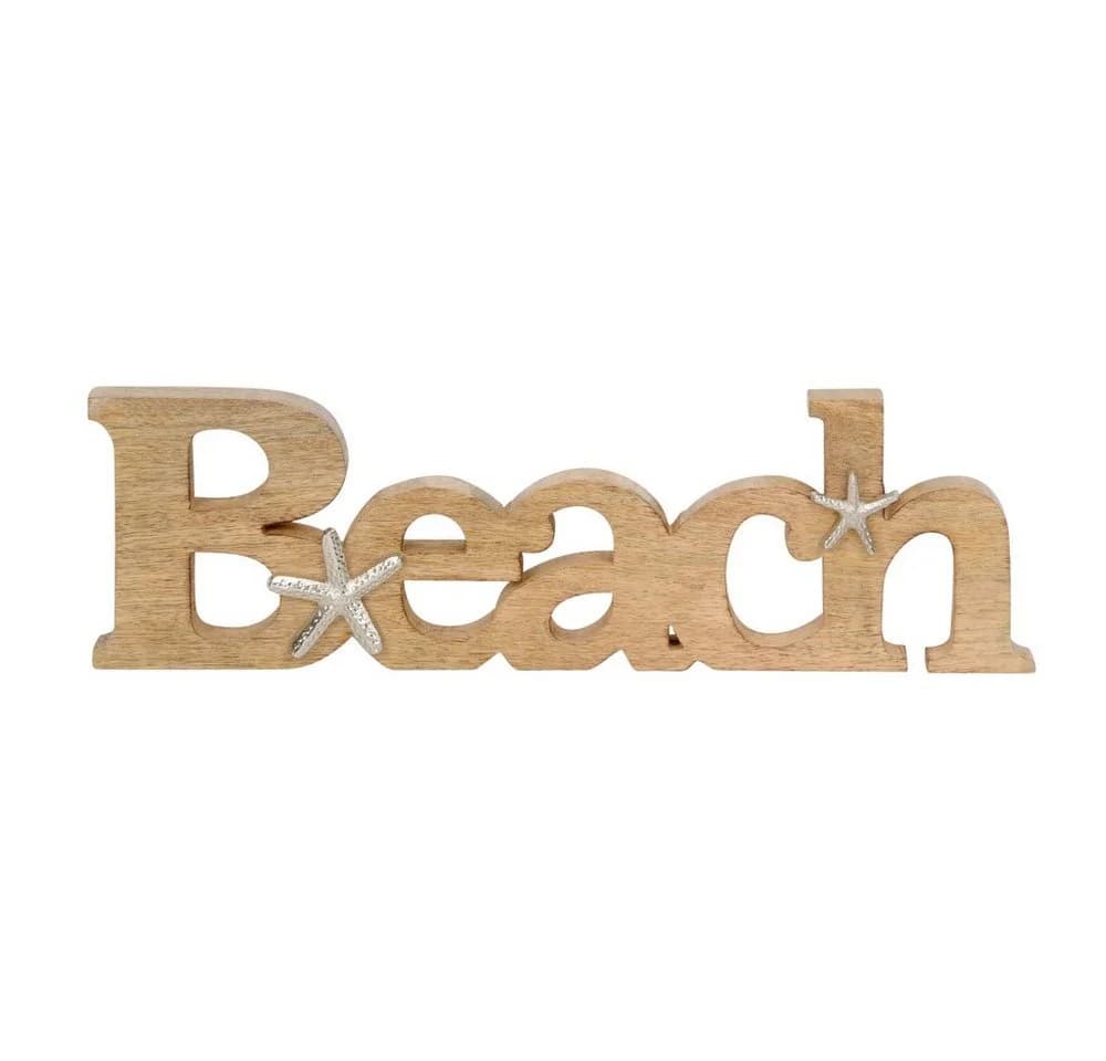 Posiwio Deko-Schriftzug STARFISH BEACH braun silber aus Holz mit Seesternen