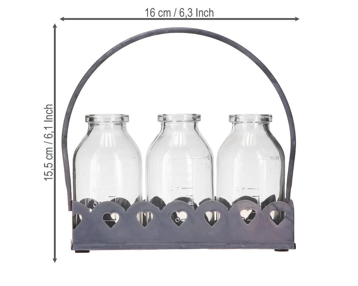 Posiwio Dekotablett Vintage Mini Deko Vasen Tablett Grau Set 3 Stk