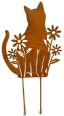 Posiwio Gartenstecker Set Katze + Hund mit Blumen 2er Set Rostoptik Bild 3