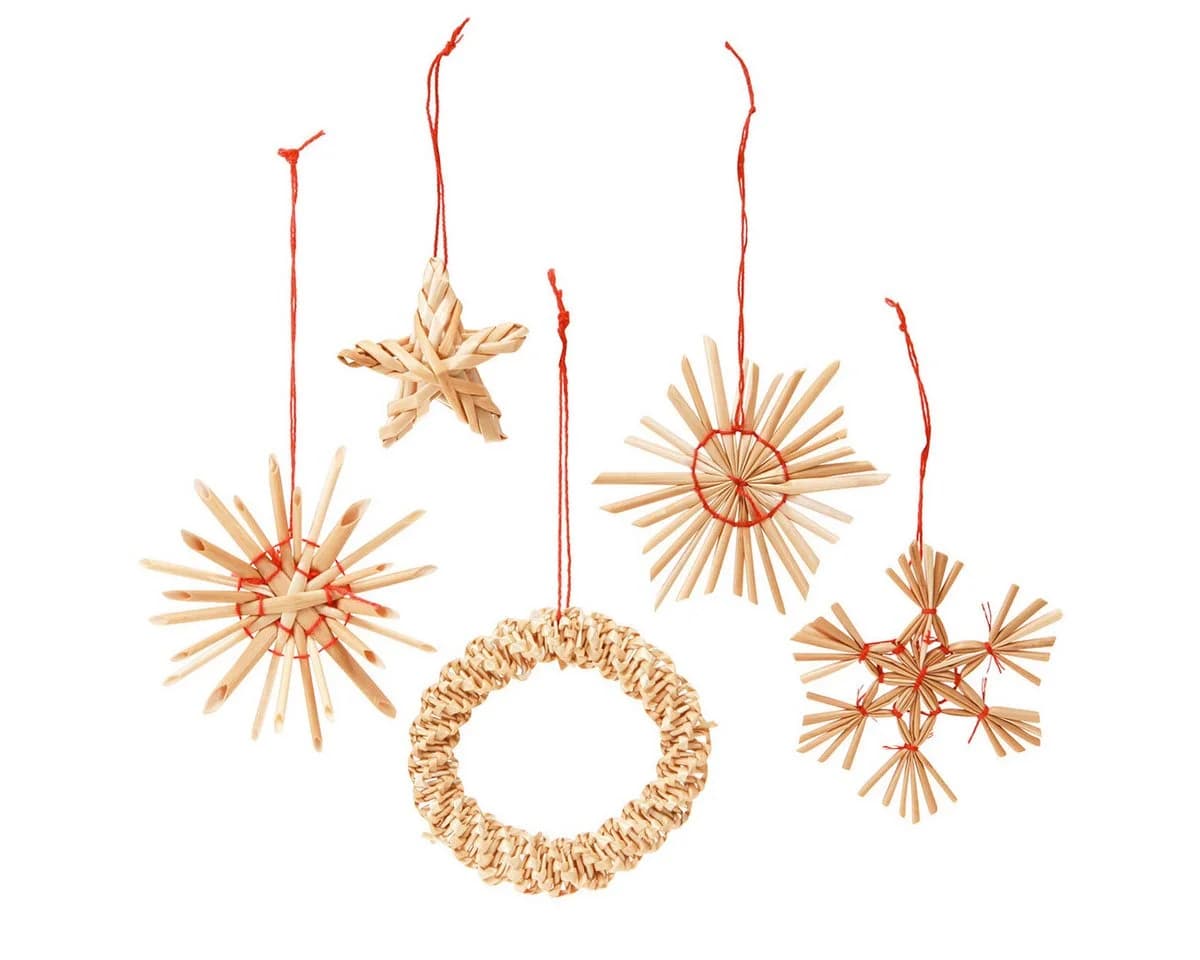 Posiwio Stroh-Christbaumschmuck 17-tlg. Handgefertigt Rot/Natur - Bild 2