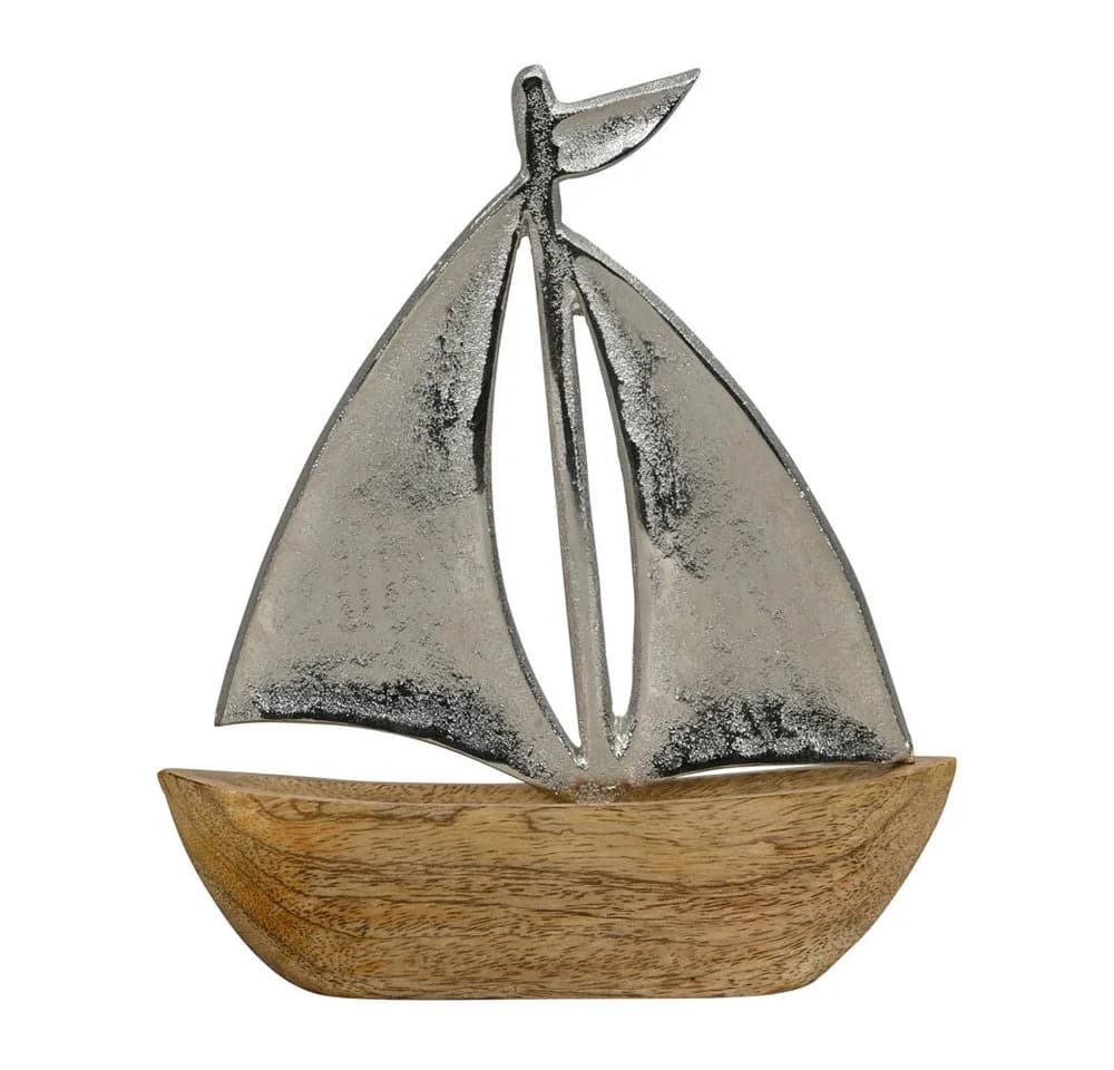 BOLTZE Dekoboot Sailing Segelschiff Braun Silber Holz Aluminium - Bild 2