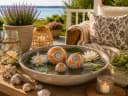finehomegarden 3er Set Schwimmkugeln Porzellan orange-blau Blütenmuster Bild 1
