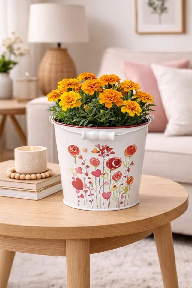 finehomegarden Blumentopf Metall-Eimer mit Henkel Herz/Blumen - Bild 4