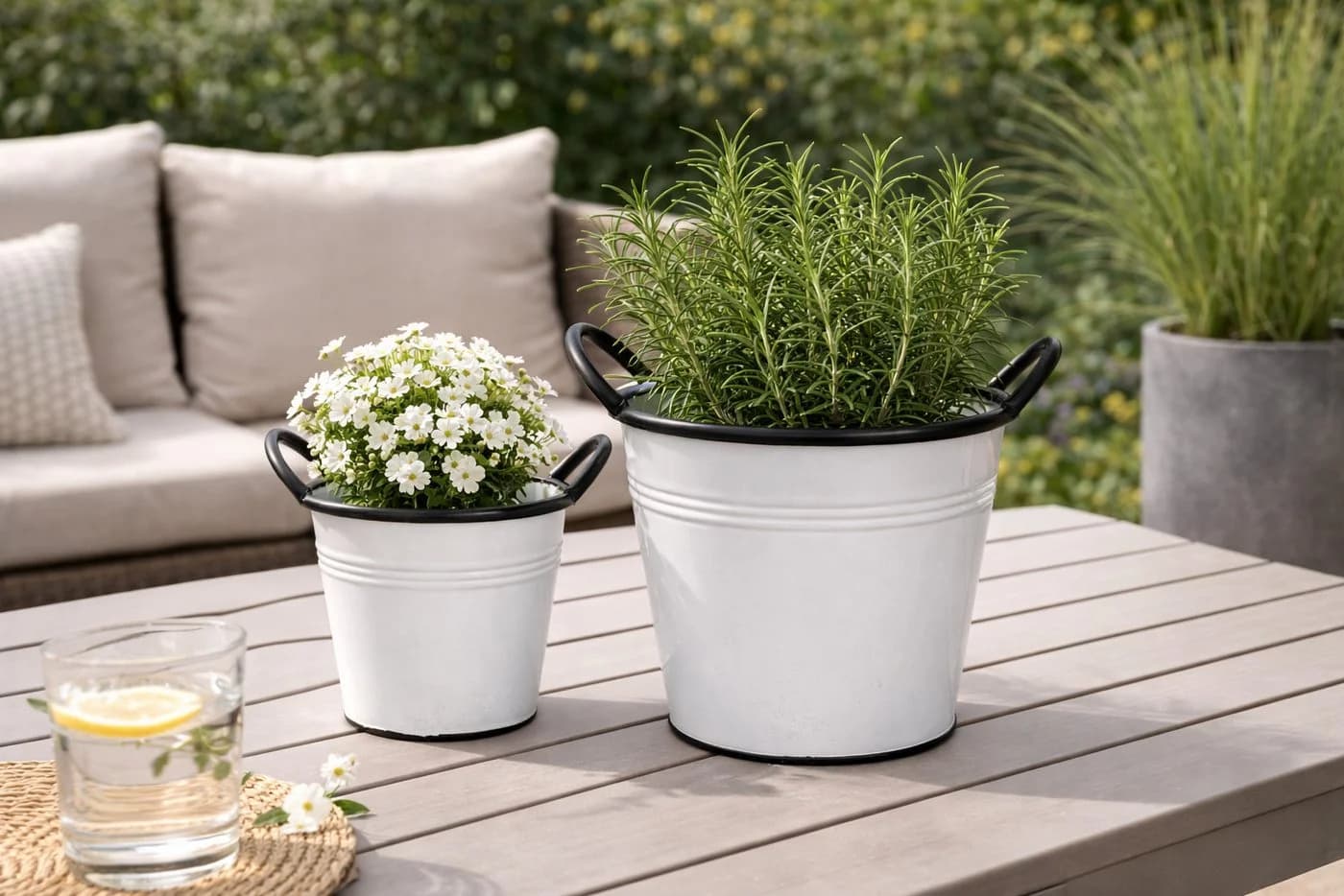 finehomegarden Blumentopf Metall Weiß-Schwarz mit Griffen - Bild 5