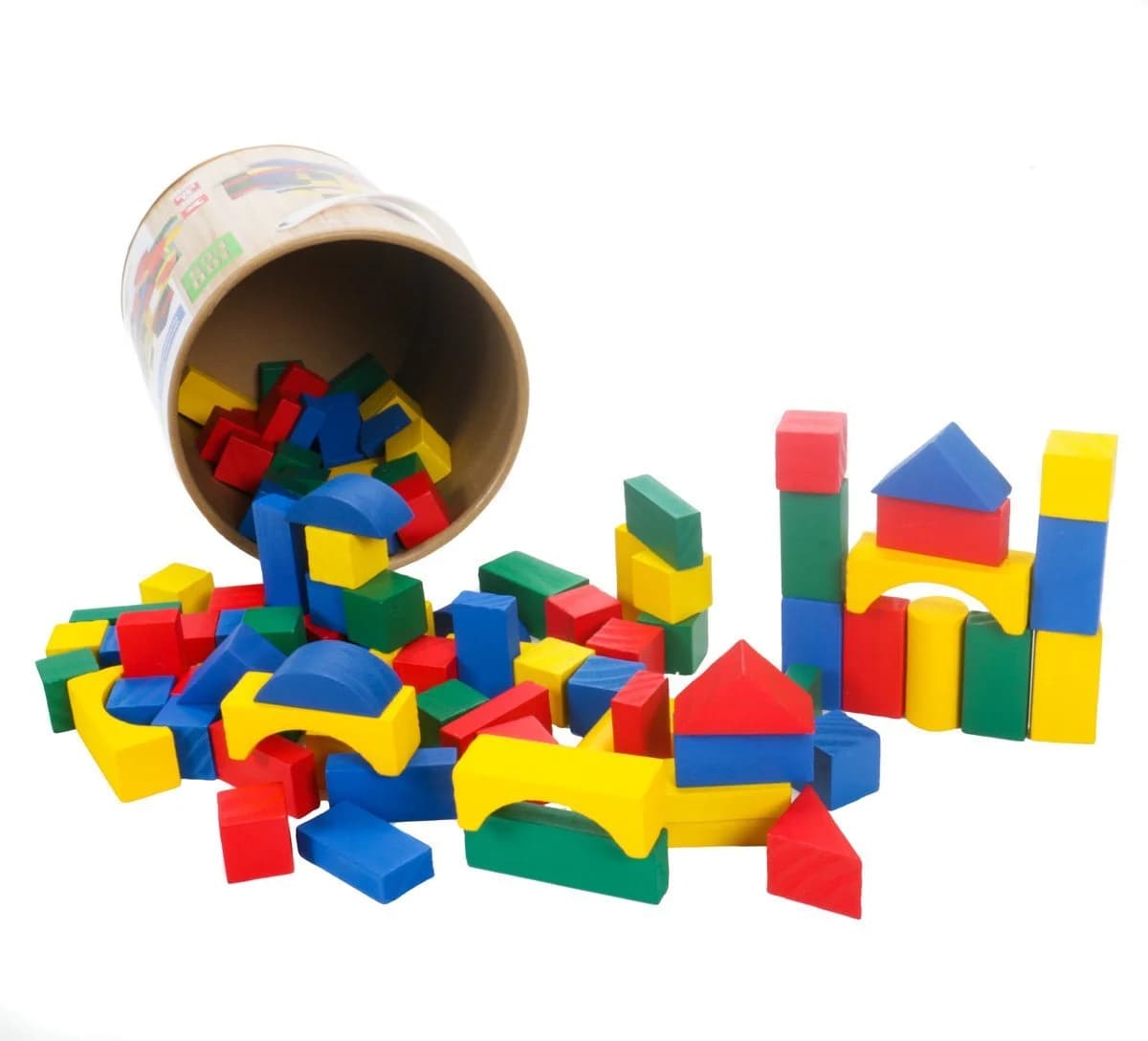 Bubble-Store 100 Stück Holzbausteine Spielbauklötze Bunt Lackiert