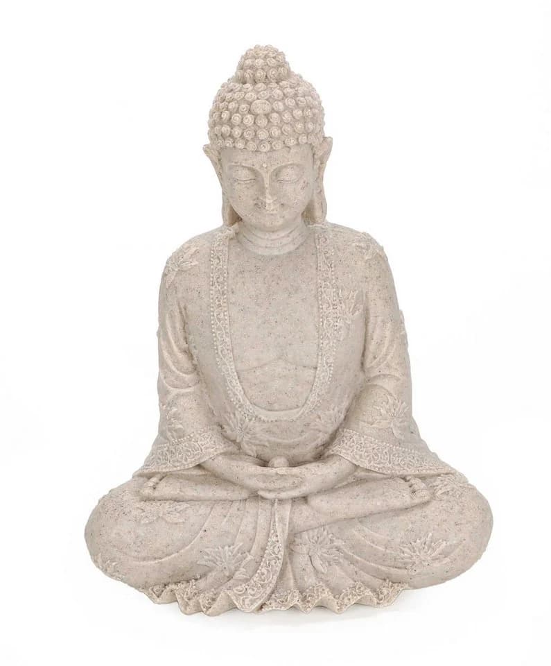 Bubble-Store Buddha Figur Grau Steinoptik Polyresin - Bild 3