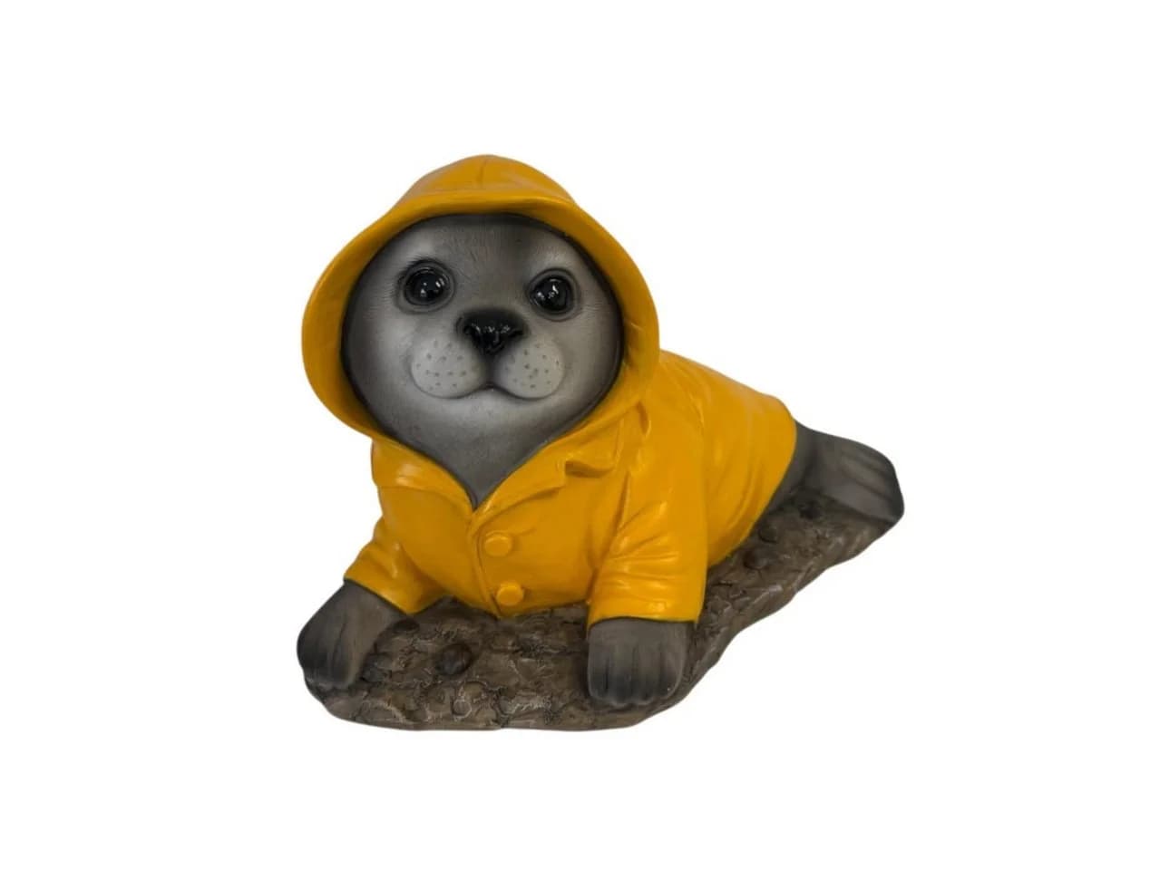 Figurendiscounter Dekofigur Seehund Regenmantel Gelb Grau