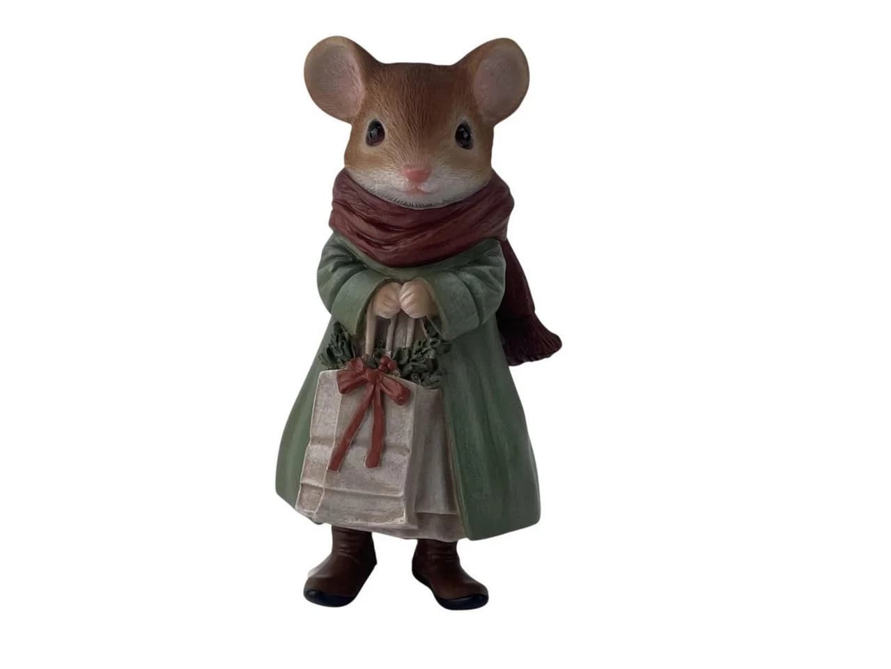 Figurendiscounter Dekofigur Maus mit Tasche Braun/Grün