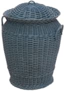 Krines Home Wäschetonne Rund Blau Echtes Rattan Bild 2