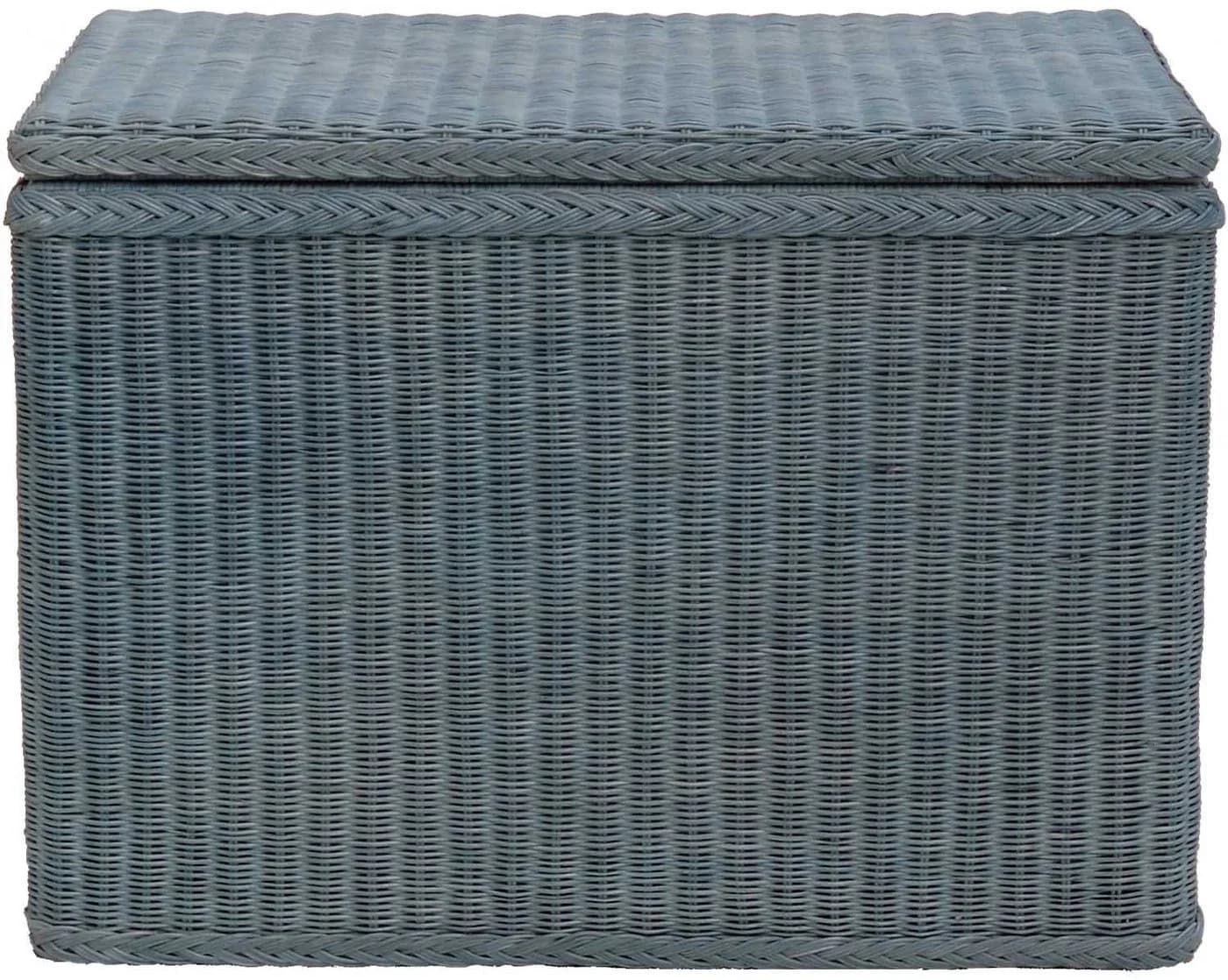 Krines Home Wäschesortierer Rattan 3 Fächer mit Deckel Blau