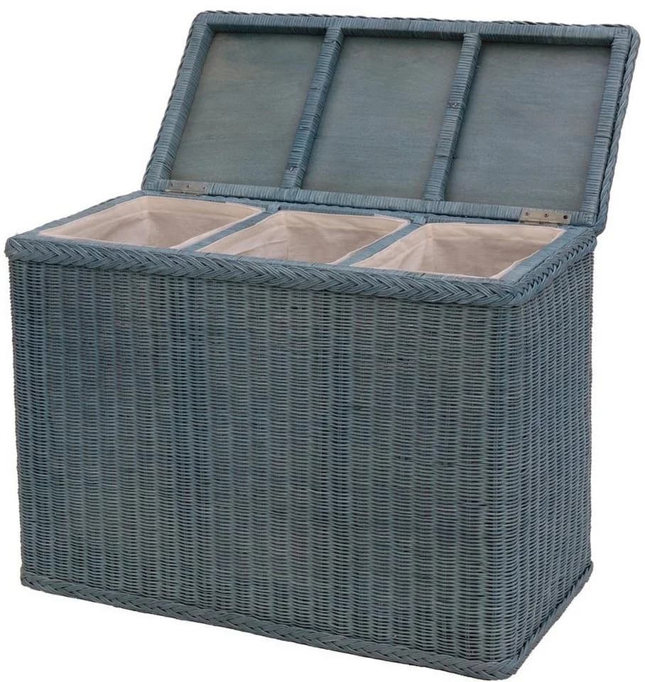Krines Home Wäschesortierer Rattan 3 Fächer mit Deckel Blau - Bild 3