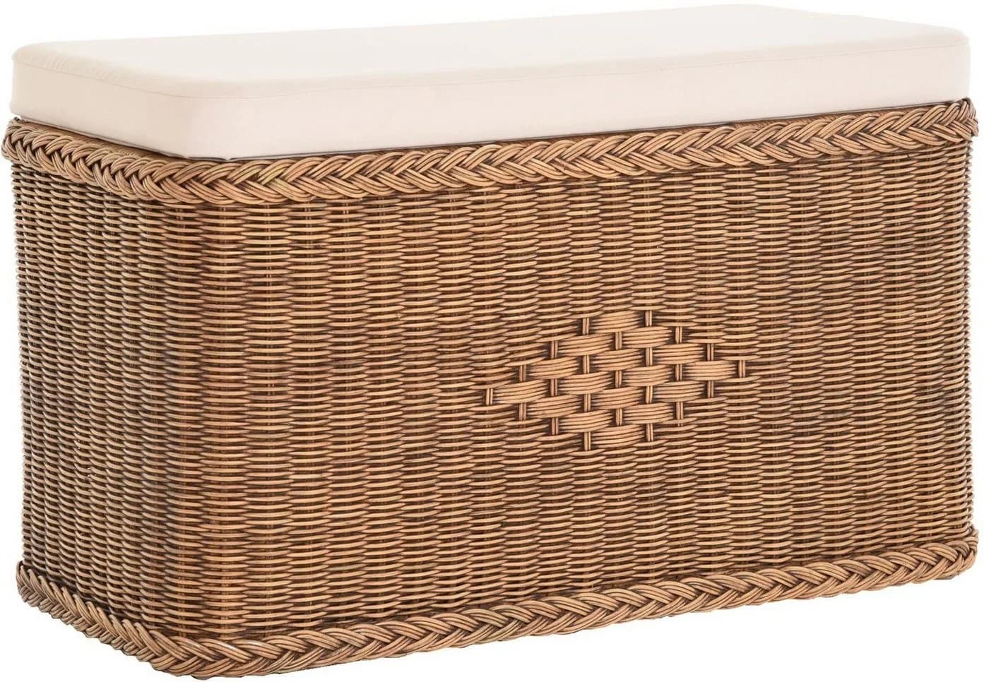 Krines Home Wäschetruhe Sitztruhe Natur-Rattan Braun Gepolstert - Bild 2