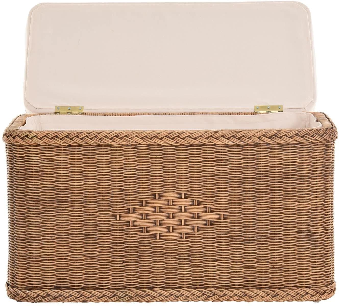 Krines Home Wäschetruhe Sitztruhe Natur-Rattan Braun Gepolstert - Bild 3