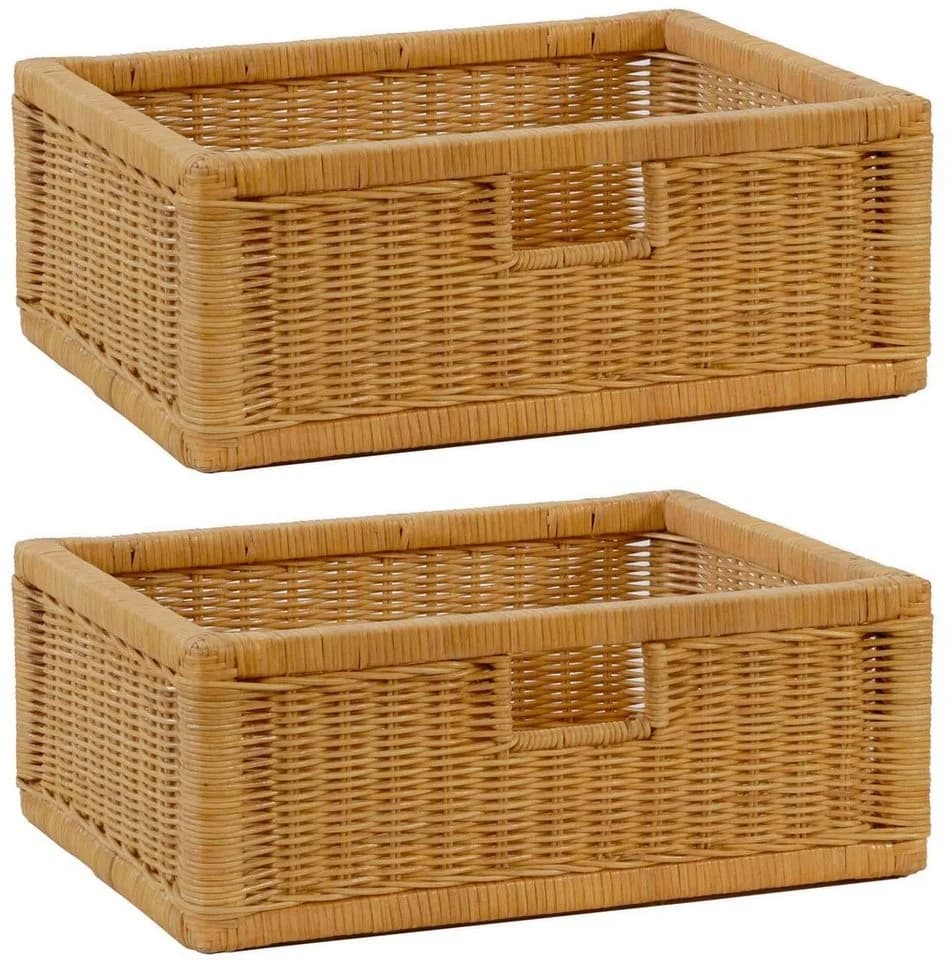 Krines Home Regalkorb 2er Set Rattan Aufbewahrungskorb Beige - Bild 2