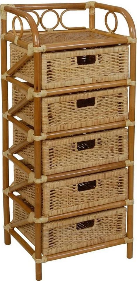 Krines Home Badregal Rattan Standregal mit 5 Schubladen Honig - Bild 2