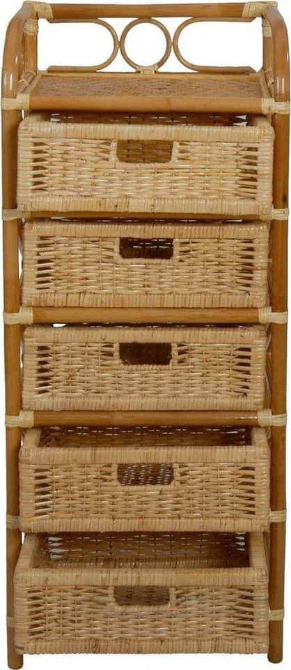 Krines Home Badregal Rattan Standregal mit 5 Schubladen Honig - Bild 3
